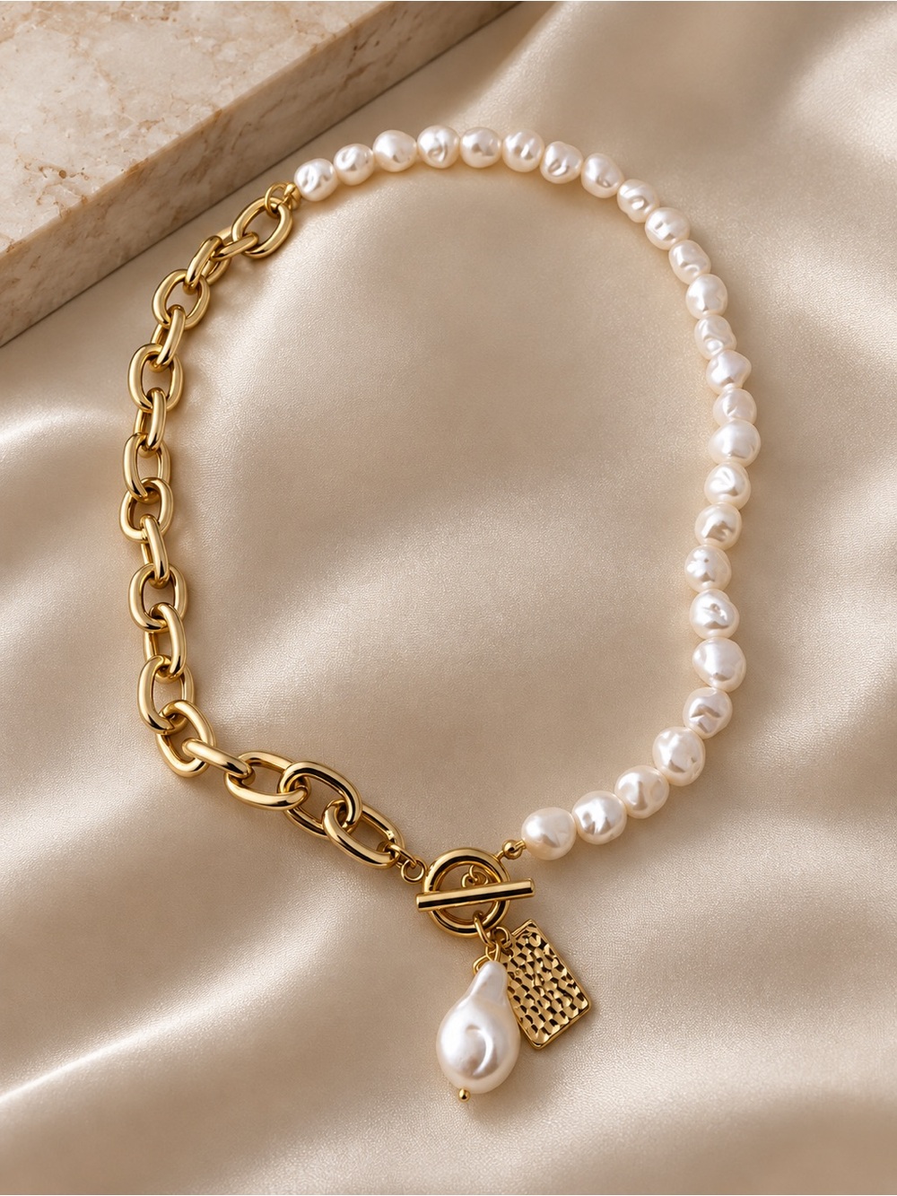 REVOLVE Gold Chain & Pearl Toggle Necklace
